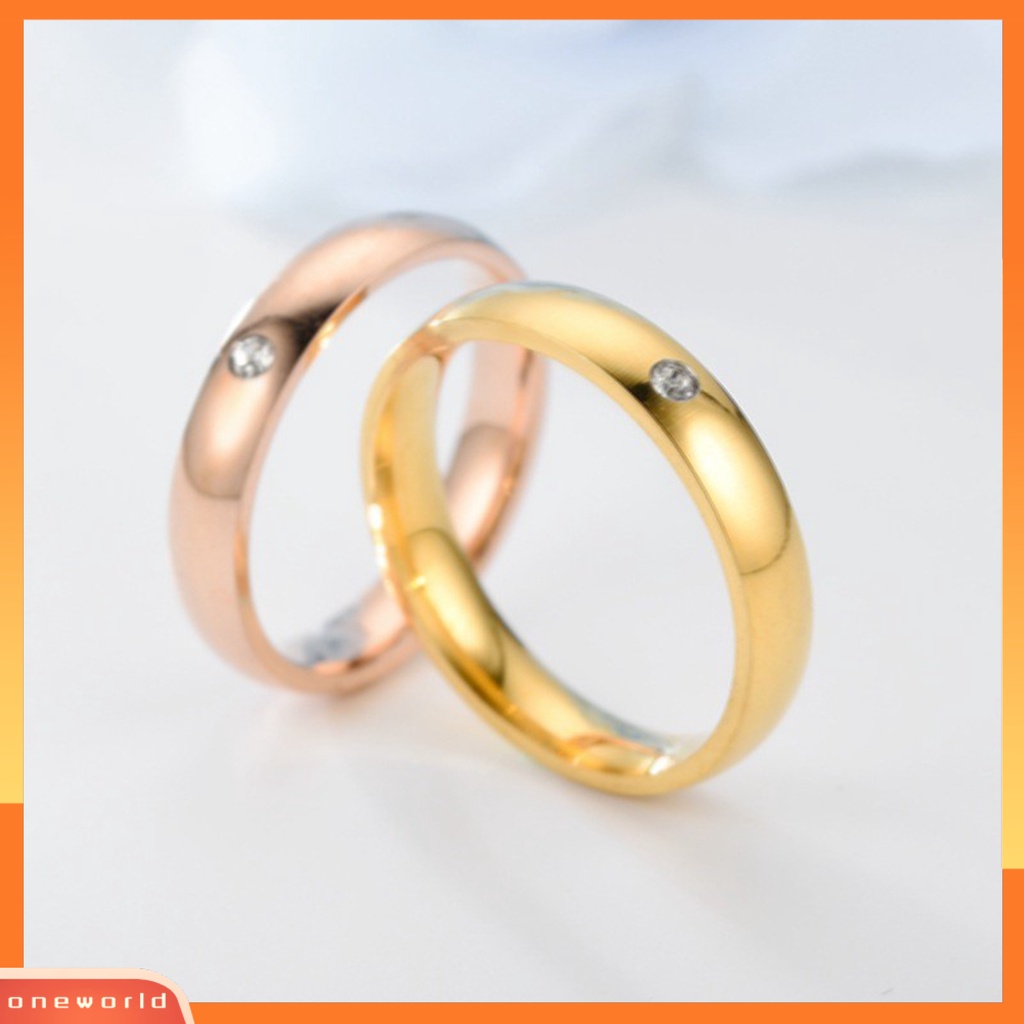 [EONE] Wanita Cincin Glossy Geometris Poles Permukaan Electroplating Tidak Luntur Wanita Berlian Imitasi Bertatahkan Pernikahan Cincin Pertunangan Band Hadiah Perhiasan Aksesoris
