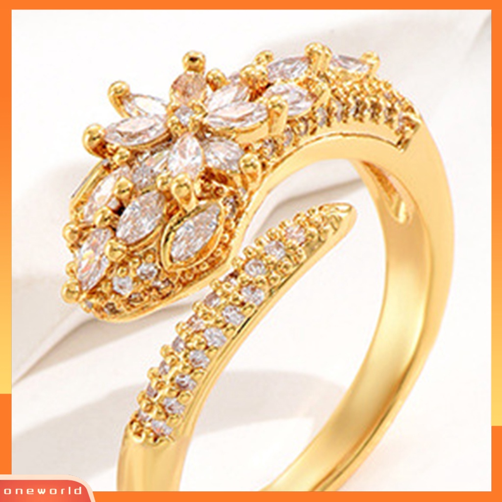[EONE] Finger Band Golden plated Adjustable Opening Shiny Rhinestone Cubic Zirconia Dekorasi Anti Karat Wanita Perhiasan Mewah Cincin Tunangan Perhiasan Aksesoris