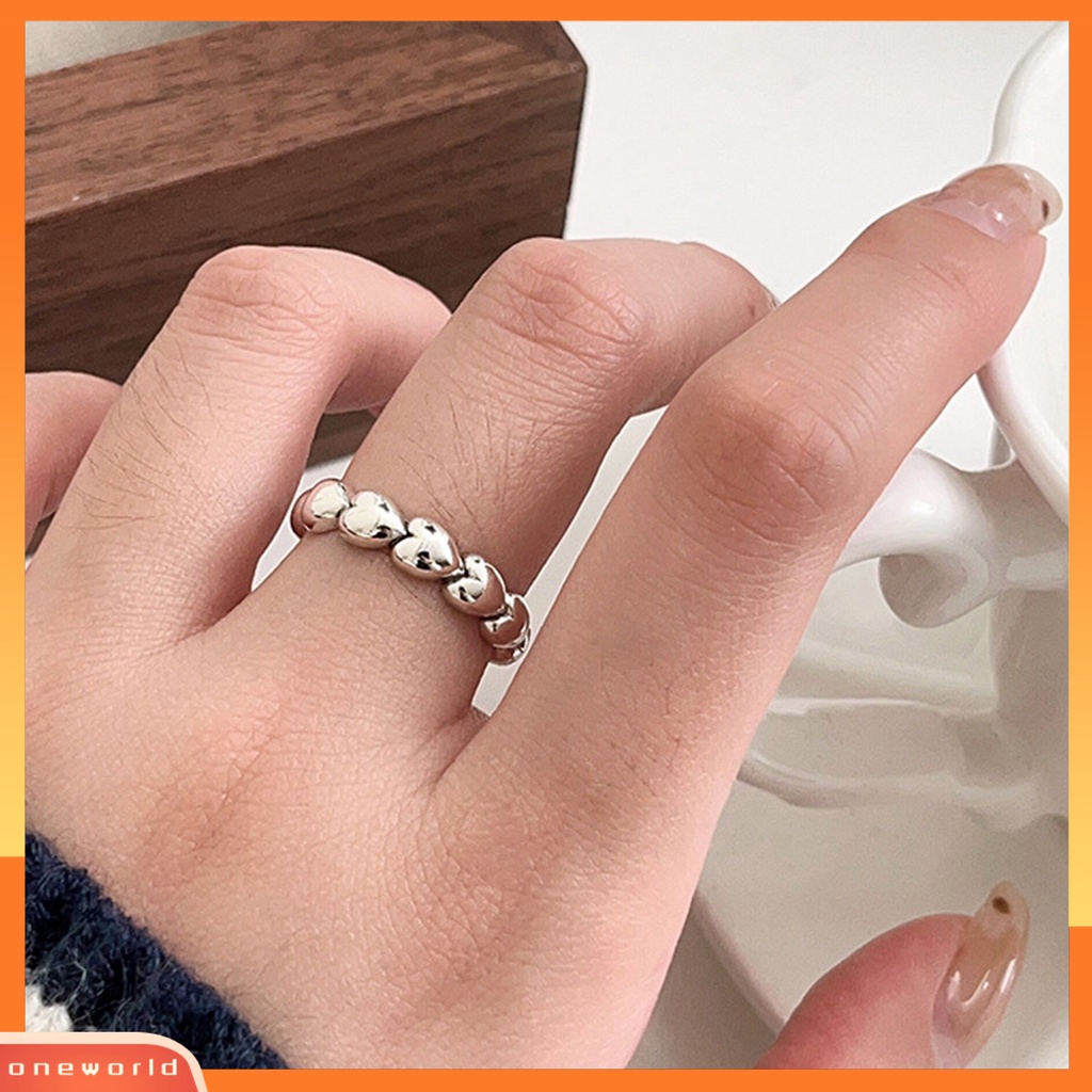 [EONE] Wanita Cincin Pembukaan Adjustable Retro Elegan Warna Perak Hadiah Nonallergic Cinta Kecil Hati Jari Cincin Perhiasan Fashion