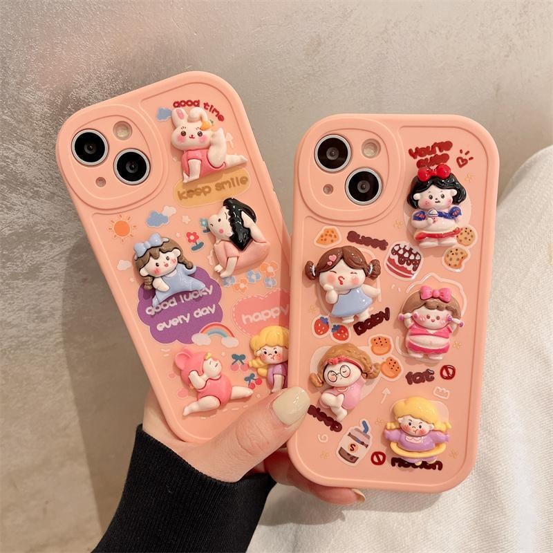 IPHONE Casing Ponsel Desain Gadis Gemuk Boneka 3D Pink Kompatibel Dengan Iphone12 13 14 11 Pro Max X Xs Max Xr Frrf