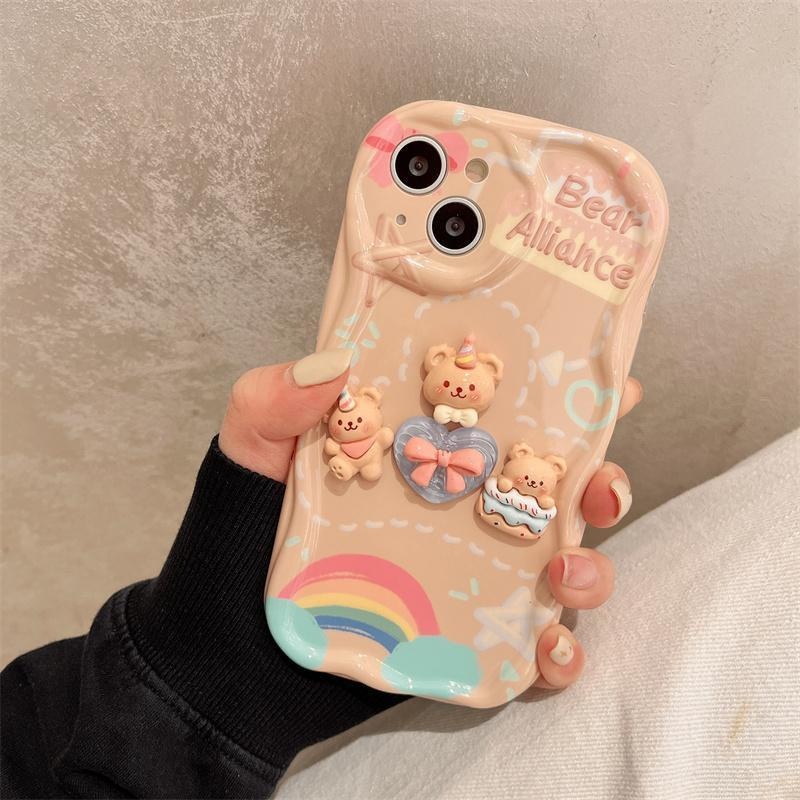 IPHONE Casing Ponsel Desain Boneka Tiga Beruang Cinta Lucu Kartun 3D Kompatibel Dengan Iphone12 13 14 11 Pro Max X Xs Max Xr Ddrf