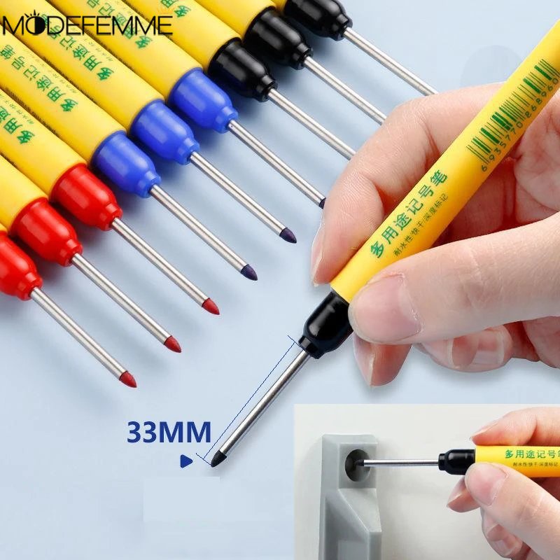 [Unggulan] Pen Perforating Logam Serbaguna Tahan Air Penanda Kepala Nib Panjang 33mm Hitam Ujung Panjang Deep Hole Head Marking Pen Hitam Biru Merah Dekorasi Rumah Bolpen Konstruksi