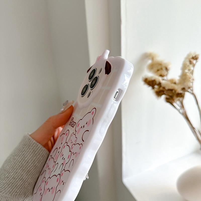 【Lamb Style】Stacked Little Bear Soft TPU Case HP iP iPhone 11 12 13 14 Pro Max 7 8 + Plus SE 2020 X XS XR Max Girl Woman FTD Casing Apple