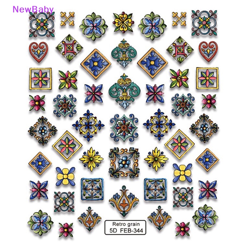 Newbaby 1lembar Retro Kuku Foil Transfer Stiker Decals Bohemia Bunga Etnik Nail Art ID