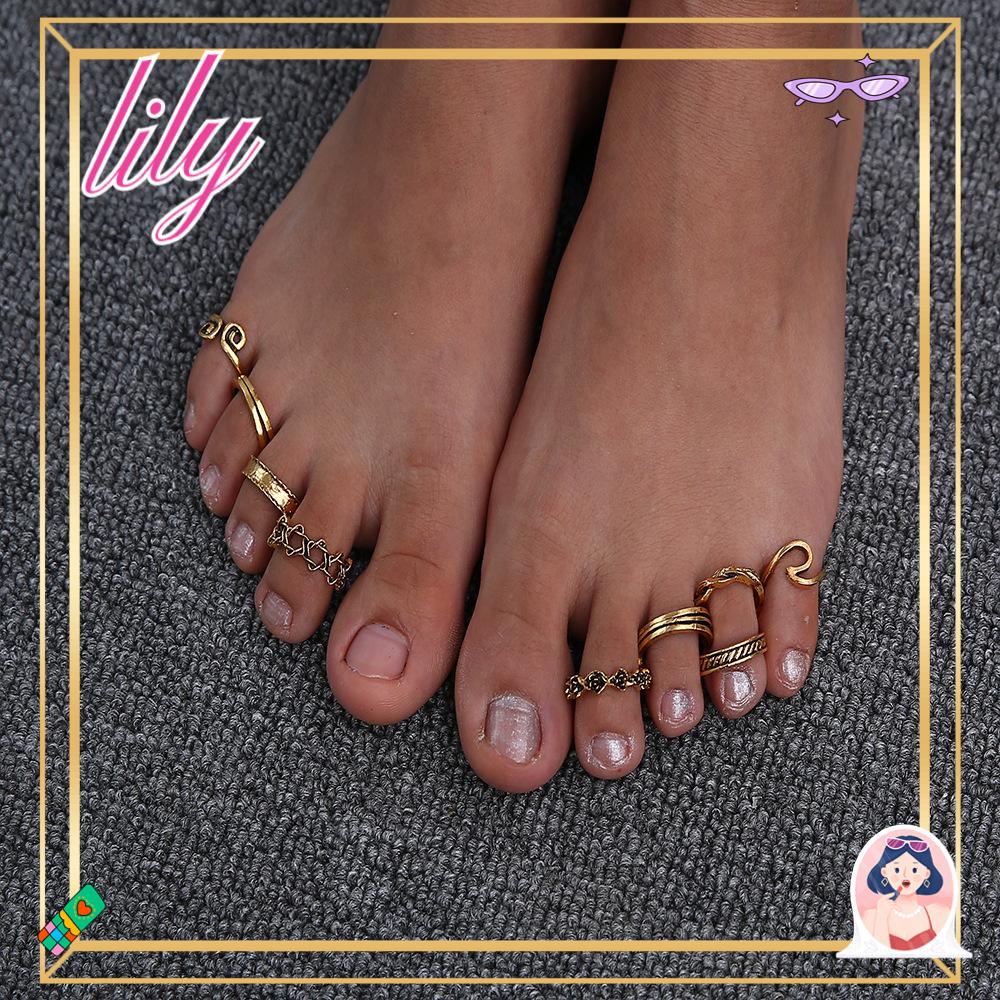 Lily 9PCS/Set Cincin Jari Kaki Pantai Ukir Perhiasan Kaki Retro