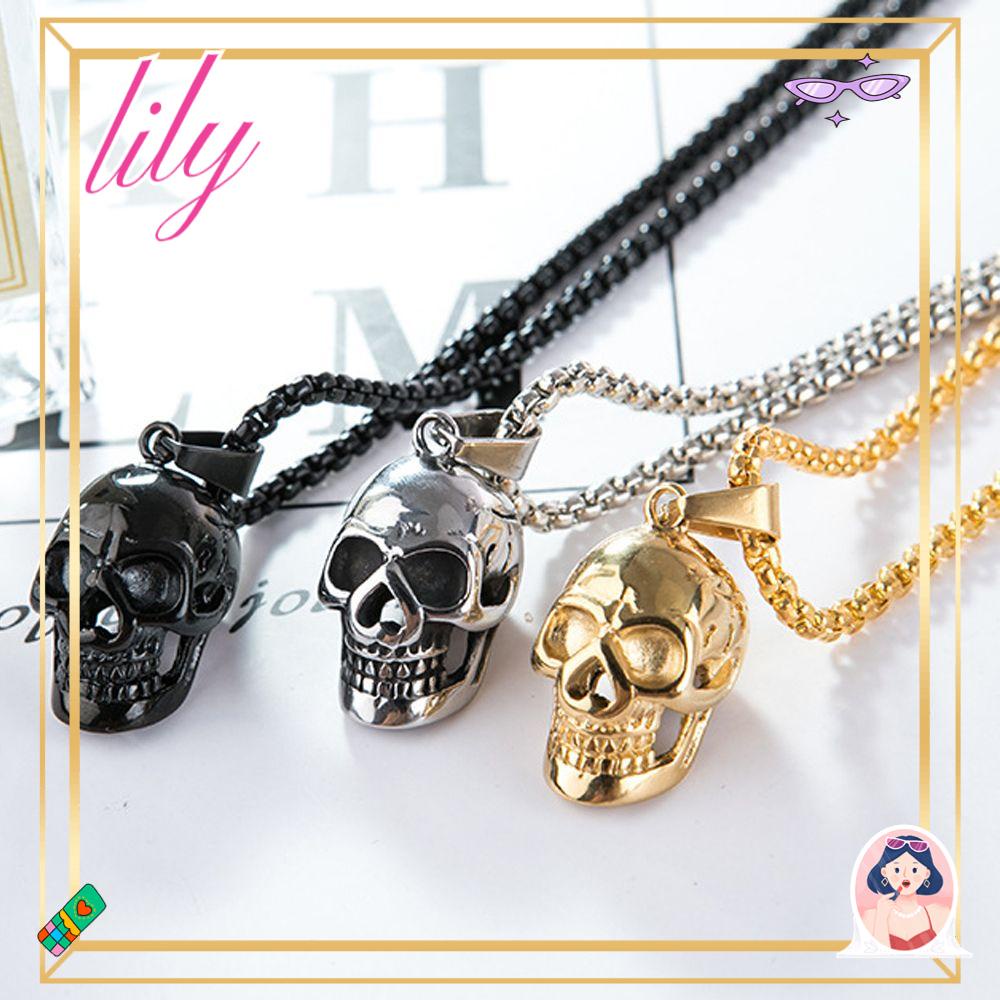 Kalung Liontin Tengkorak LILY Pria Rusak Vintage Hip Hop Gothic