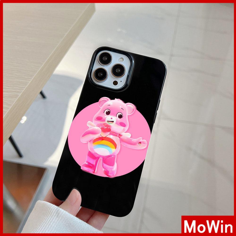 For iPhone 14 Pro Max iPhone Case Black Pink Glossy TPU Soft Case Shockproof Protection Camera Cute Love Bear Compatible with iPhone 13 Pro max 12 Pro Max 11 xr xs max 7Plus 8Plus