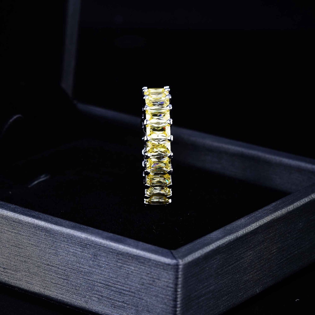 Goldkingdom Aksesoris Perhiasan Fashion Ready Stock Berlian Kuning Wanita Cincin Mewah Persegi Panjang Zirkon Pertunangan Perak Ring