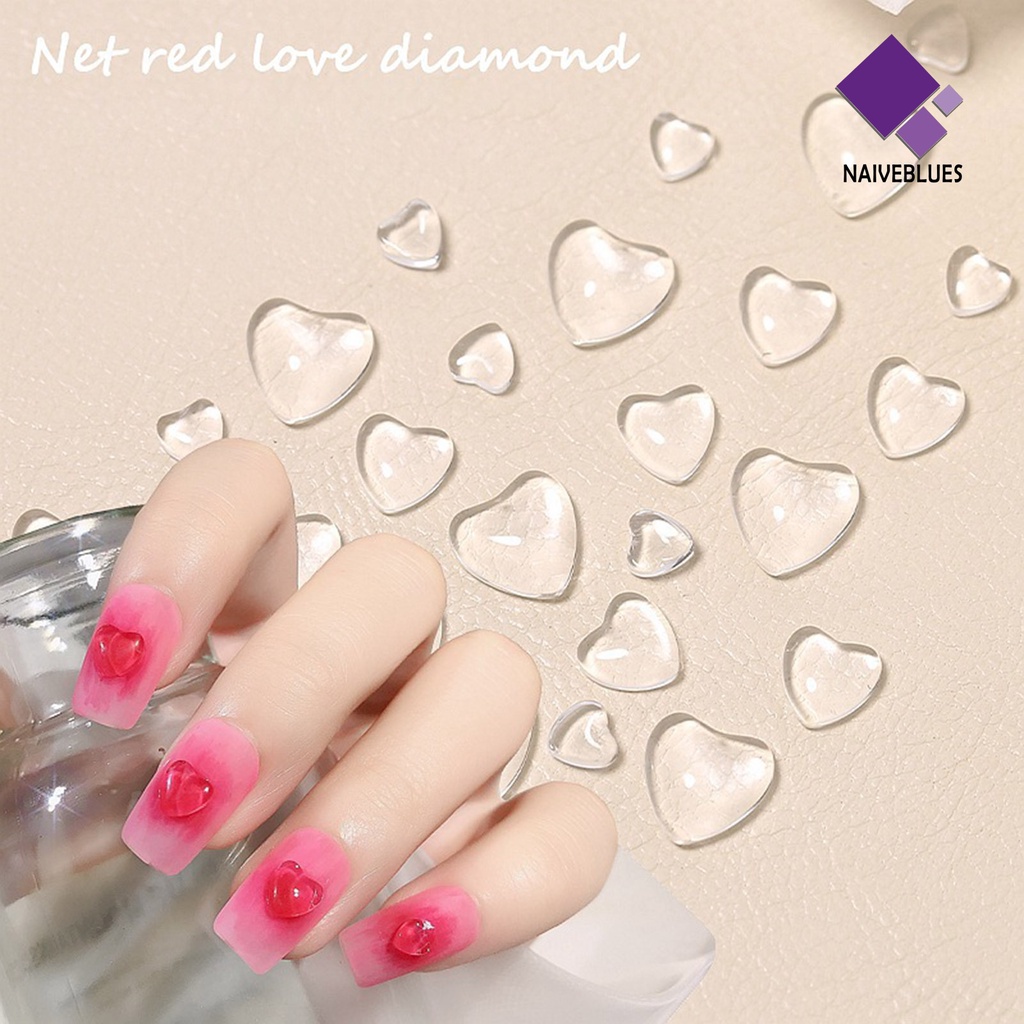 [naiveblues] 20pcs Dekorasi Kuku Transparan Bentuk Indah Mempesona Visual Ramah Lingkungan 3D Cinta Nail Art