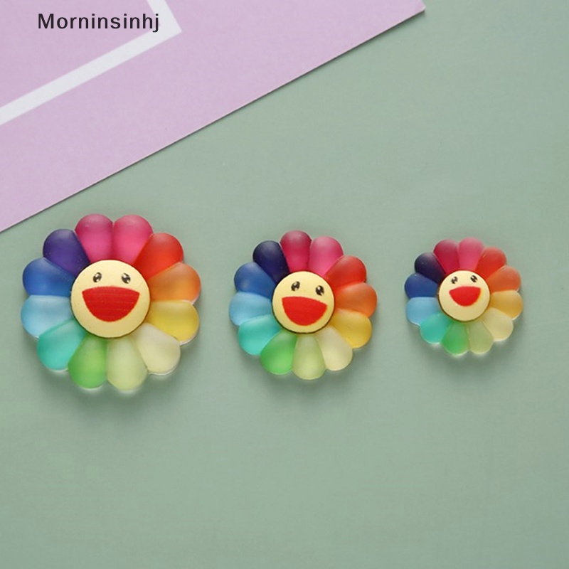 Mornin 10Pcs 3ukuran Senyum Warna-Warni Bunga Matahari Gaya Warna Campur Resin Belakang Datar Cabochon Scrapbook 3D Resin Patung Miniatur id