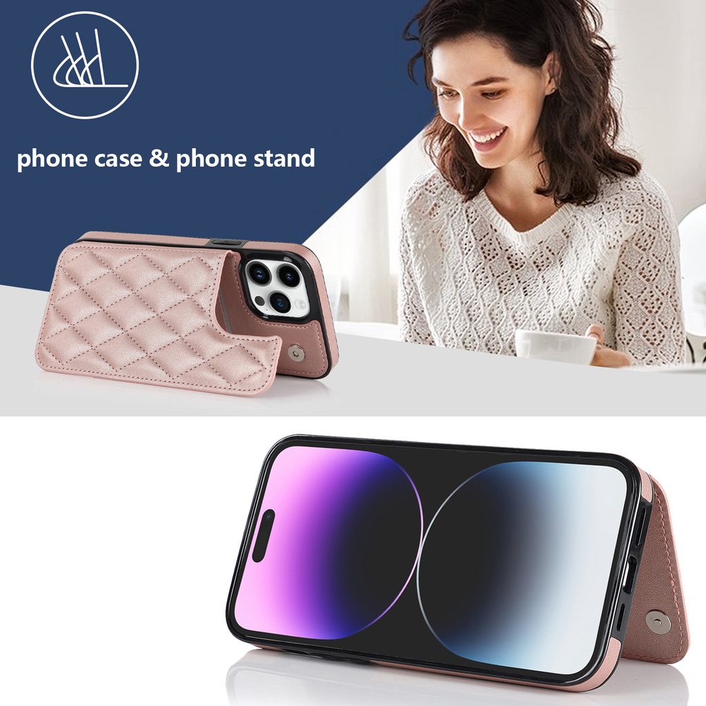 IPHONE Casing Handphone Bahan Kulit Untuk Iphone11Rhombic Business phone cover Untuk Iphone14 promax