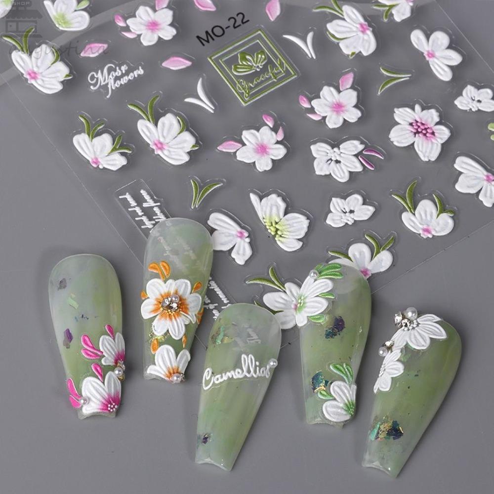 Agustinina Bunga Stiker Kuku Fashion Musim Semi Daun Gaya Jepang Cherry Blossom Self Adhesive Nail Dekorasi