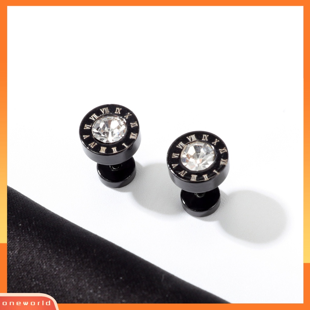 [EONE] 1pasang Ear Studs Angka Romawi Retro Bulat Hip Hop Punk Hadiah Mini Bling Berlian Imitasi Pria Anting Fashion Perhiasan