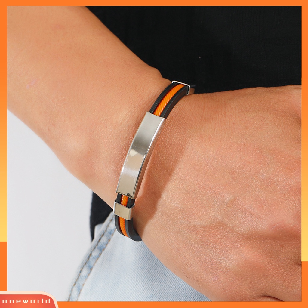 [EONE] Pria Gelang Silikon Elastis Adjustable Gesper Minimalis Poles Hias Dekorasi Bebas Alergi Trendi Pria Gelang Stainless Steel Aksesori Perhiasan