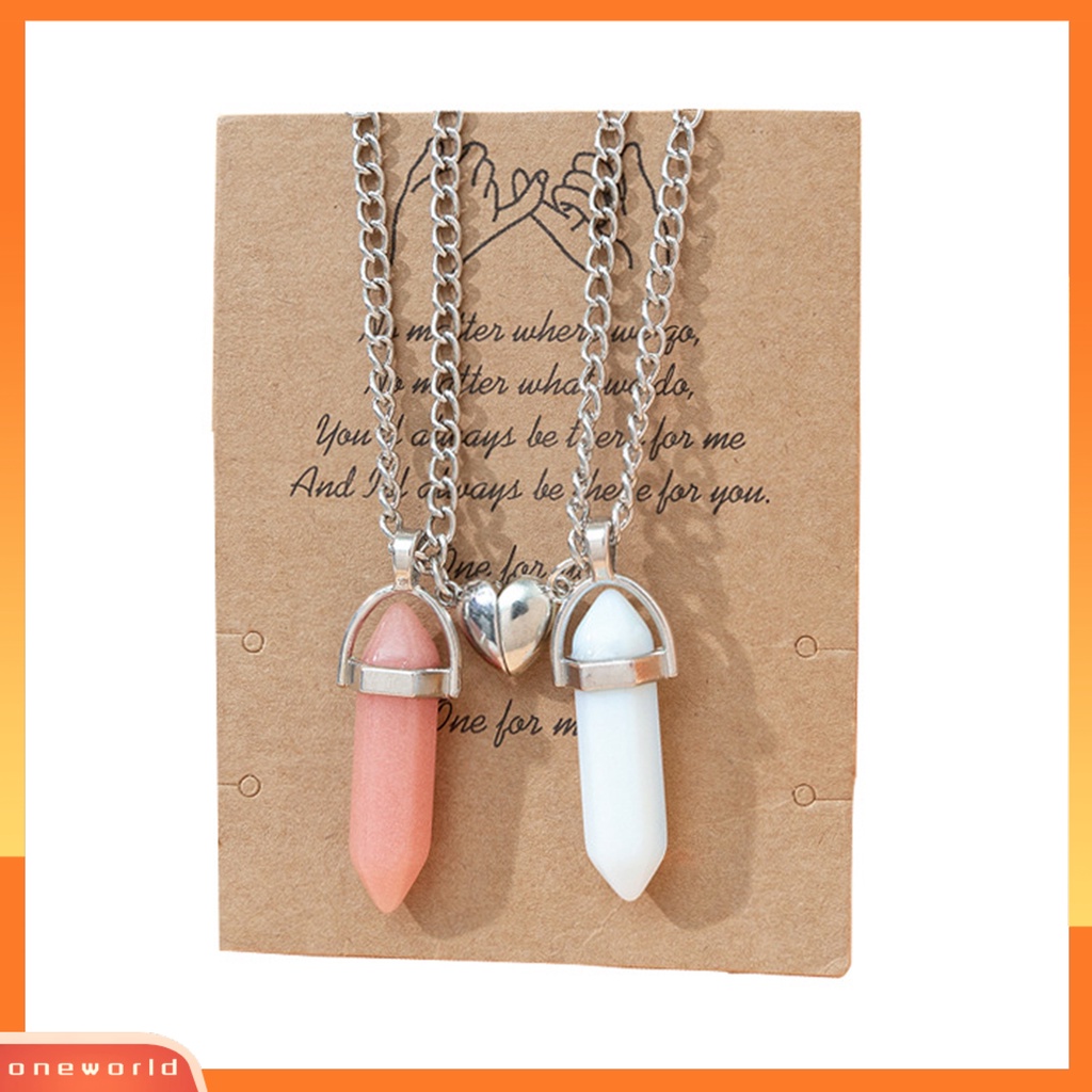 [EONE] 2 Pcs Adjustable Ekstensi Rantai Faux Kristal Pasangan Kalung ic Hati Hexagonal Batu Liontin Kalung Perhiasan Aksesoris