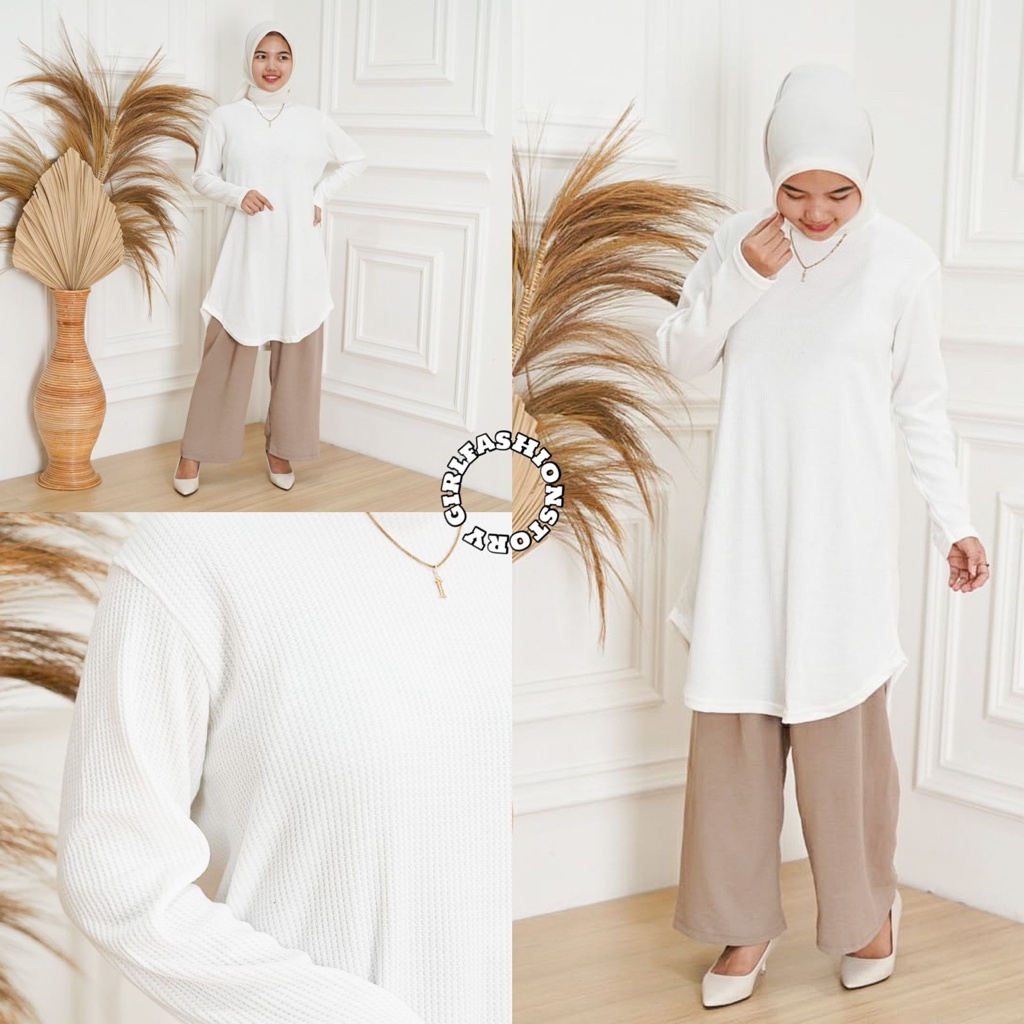 BEFAST - ZFS OOTD WANITA TUNIK ERA / WAFFLE LONG TUNIK / Pakaian Wanita Muslimah / Tunik Polos Formal / Outfit Wanita Hijab Style / Fashion Kekinian Remaja ABG Trendy / Terlaris