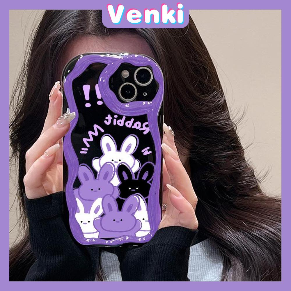 VENKI - For iPhone 11 iPhone Case 3D Curved Edge Wave Glossy Black TPU Airbag Shockproof Camera Cover Purple Bunny Compatible with iPhone 14 13 Pro max 12 Pro Max xr xs max 7Plus