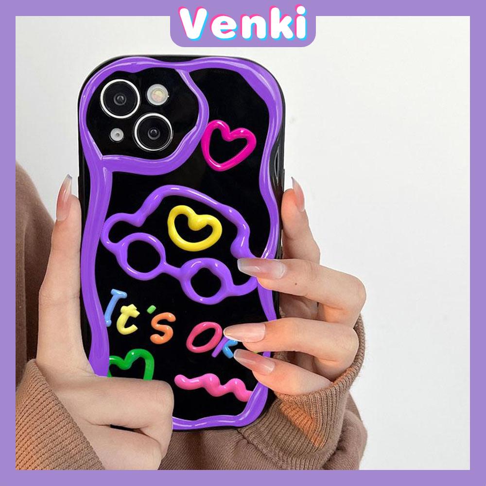 VENKI - For iPhone 11 iPhone Case 3D Curved Edge Wave Glossy Black TPU Airbag Shockproof Camera Cover Purple Car Compatible with iPhone 14 13 Pro max 12 Pro Max xr xs max 7 8Plus