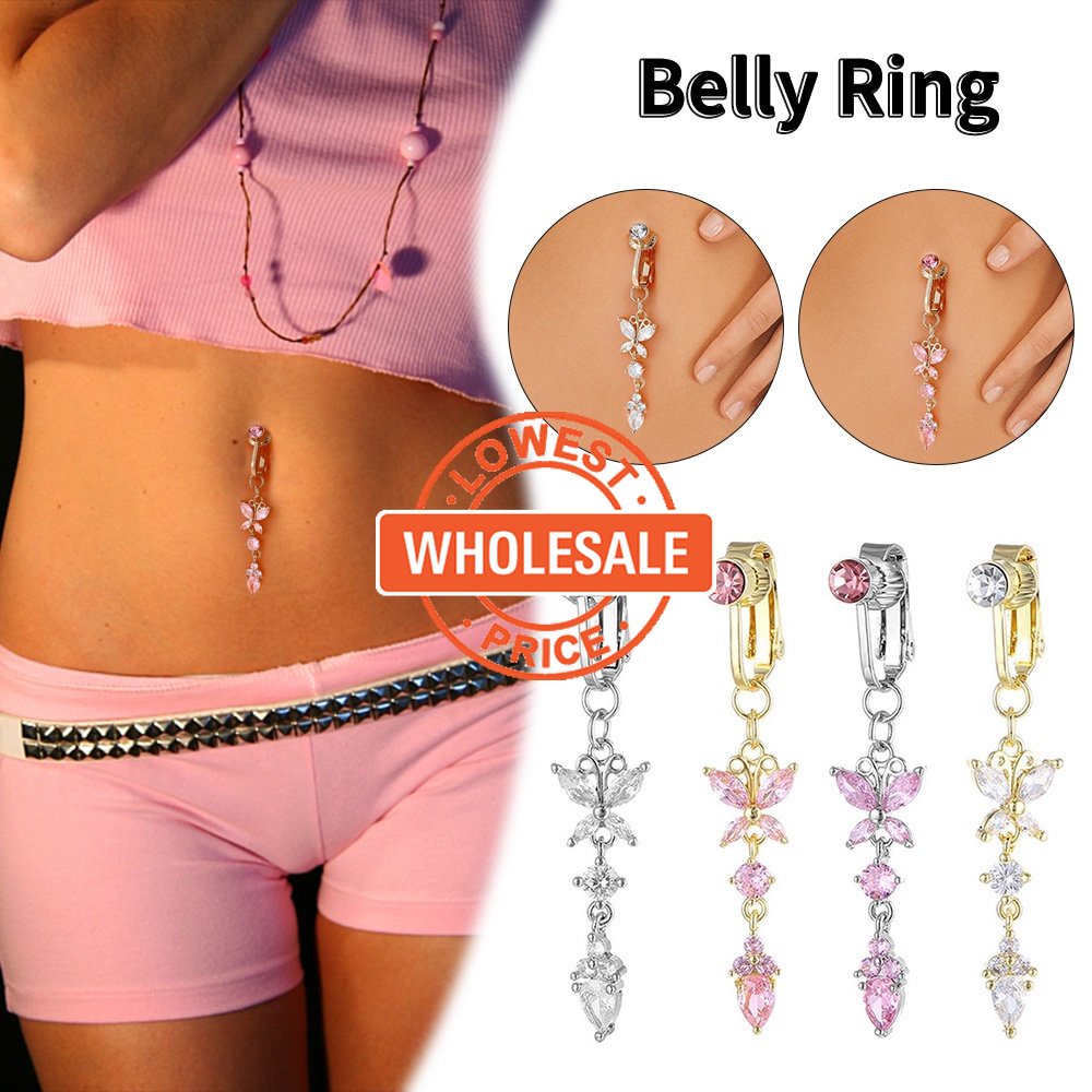 [Harga Grosir] Kristal Tindik Pusar Gaya Hati Pusar Tindik Anting Perut 1PC Baja Pusar Cincin Berlian Imitasi Butterfly Belly Button Ring Wanita Tindik Perhiasan Tubuh