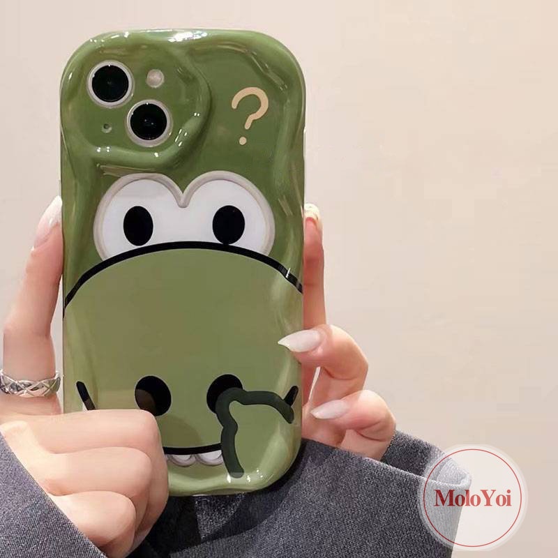 IPHONE Case Dinosaurus Kecil Lucu Kompatibel Untuk Iphone11 7 8 6s 6 Plus 12 13 14 Pro Max XR X XS Max SE 2020 Kartun 3D Wavy Curved Edge Glossy Shockproof Tpu Soft Cover