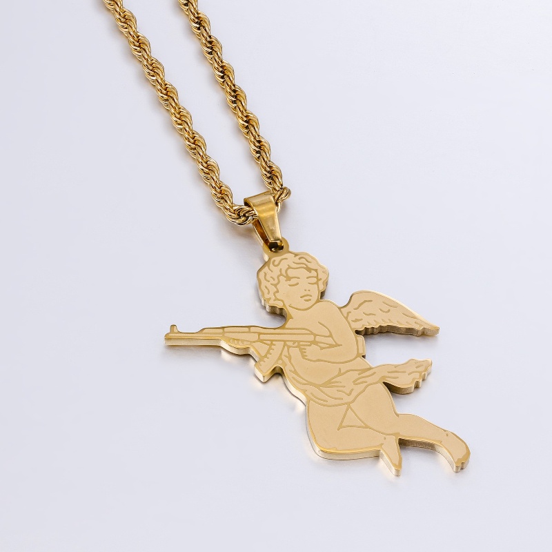 Z H Perhiasan Emas 18K 24K Gold S925 Perak Vintage Punk Guardian Angel Pendant Pria Dan Wanita Fashion Anti Karat Roda Takdir Kalung Hip Hop Aksesoris Pesta