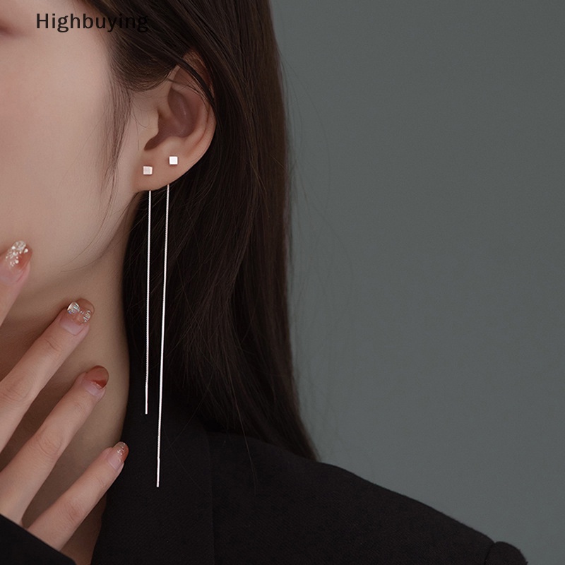 Hbid Gaya Sederhana Rantai Kotak Rumbai Drop Anting Untuk Wanita Panjang Menjuntai Earring Line Aksesoris Tipis Mini Trendi Telinga Perhiasan Glory