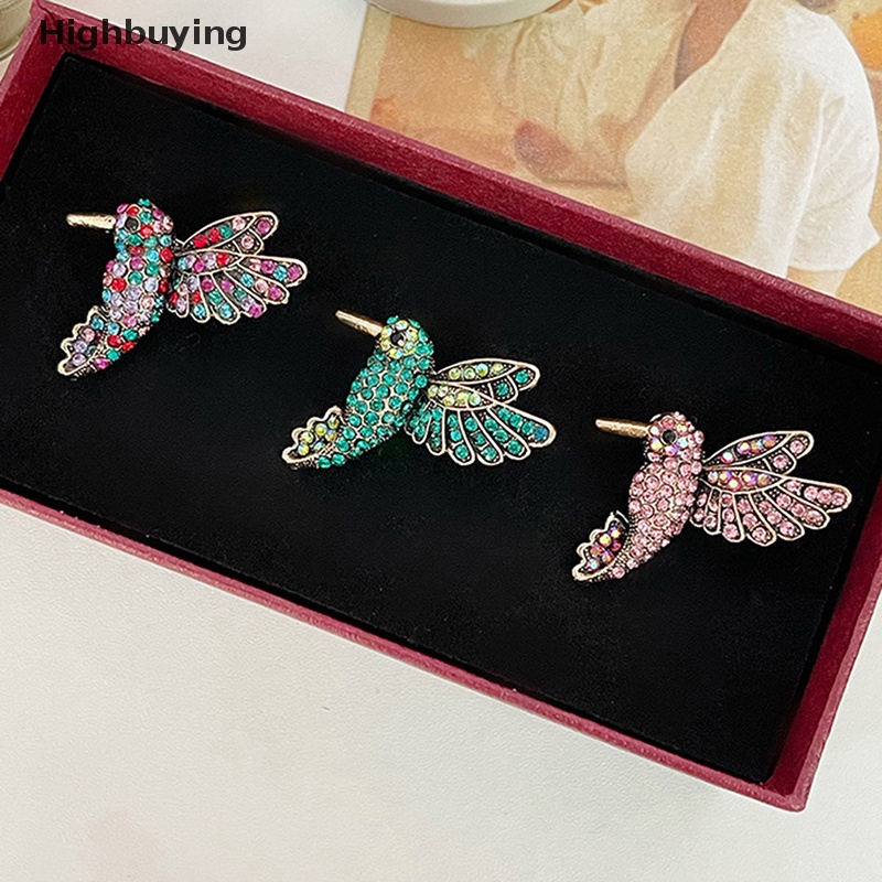 Hbid Fashion Wanita Hewan Berlian Imitasi Burung Bros Untuk Wanita Hummingbird Lapel Pin Pakaian Pesta Perhiasan Aksesoris Glory