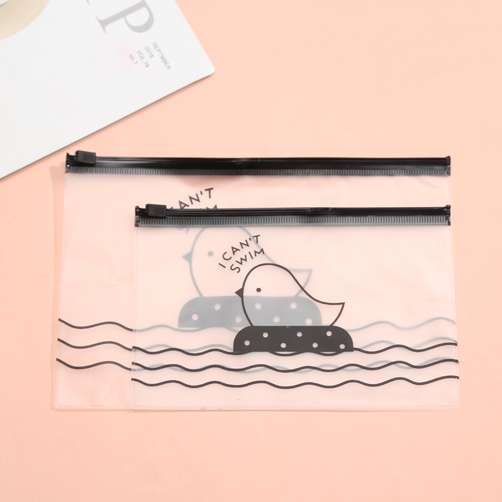 T&amp;Y Zipper Bag Organizer Transparan Doff Motif Bunga Daisy Pouch Masker Transparan Karakter Little Chick Zipper Lock Tempat Pensil Wadah Kosmetik Masker Serbaguna