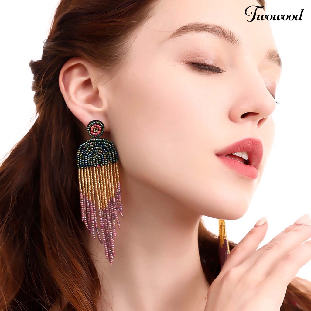 Twowood 1pasang Manik-Manik Anting Rumbai Bentuk Air Terjun Anti-Alergi Mudah Diterapkan Manik-Manik Berwarna Drop Earrings Untuk Anak Perempuan