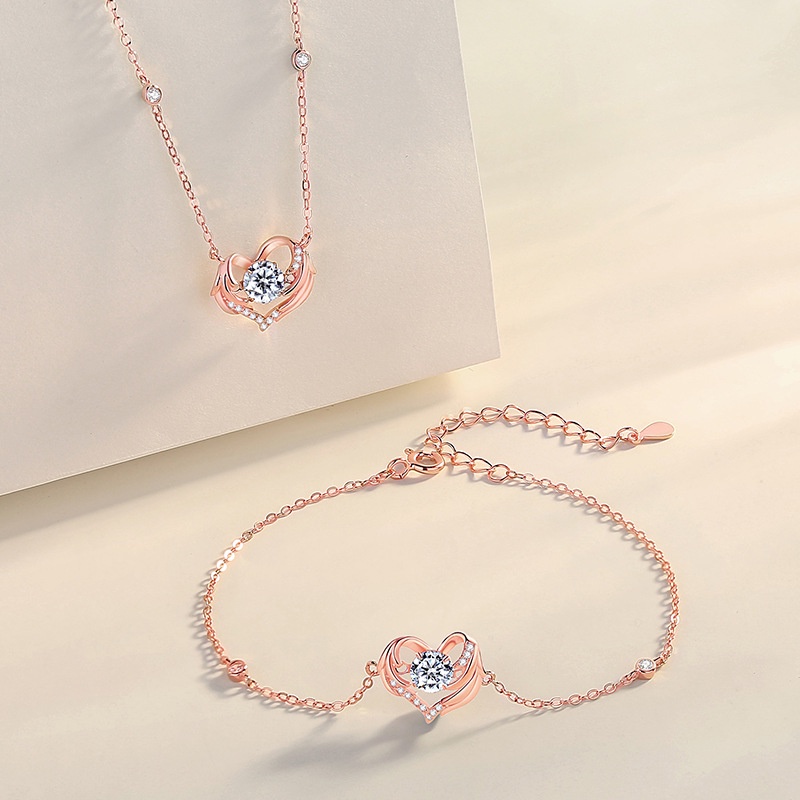 Asli Sayap Wali Kalung Perempuan Sterling Silver ins Gaya Cinta Klavikula Rantai Influencer Berbentuk Hati Sayap Malaikat Kalung Perhiasan