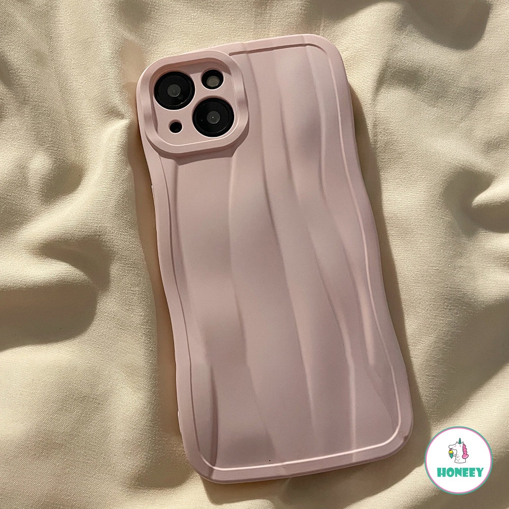 Retro Art Simple Warna Solid Korea Case Kompatibel Untuk iPhone X XR XS 11 12 13 14 Pro Max Tidak Teratur Ripple Lembut Silikon Shockproof Penutup Belakang