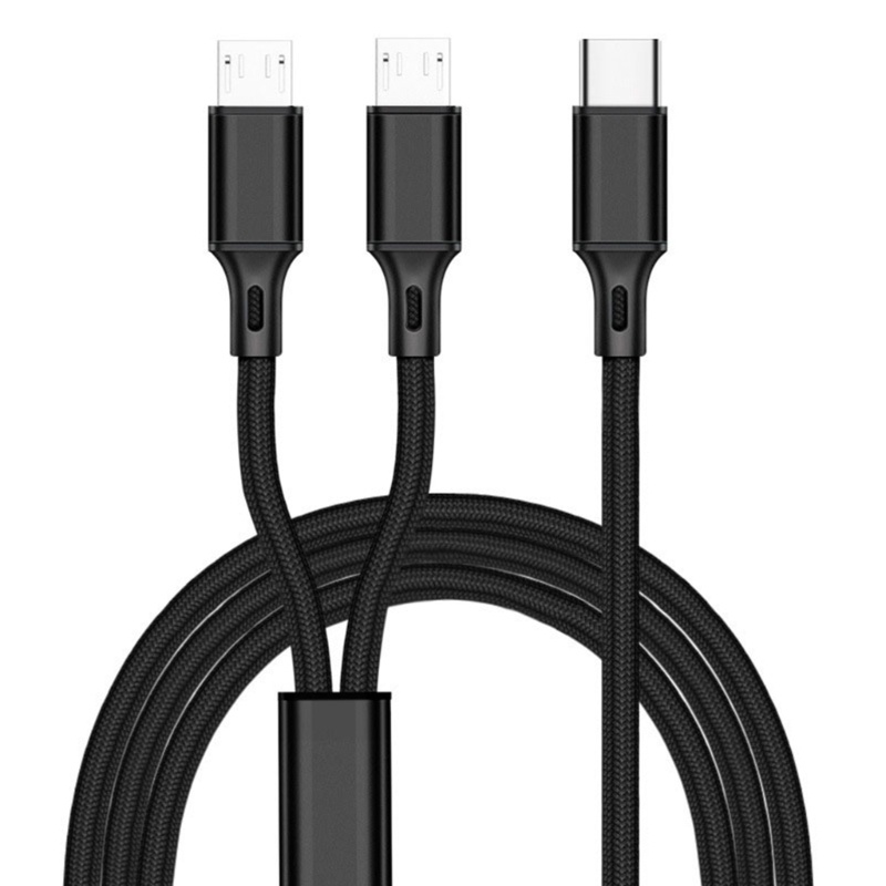 Cre Kabel Cas USB 2in1 Type-C to Micro Soft Nylon Braided Charger Line 18W Fast- Charging Untuk Power-Bank Phone Ca