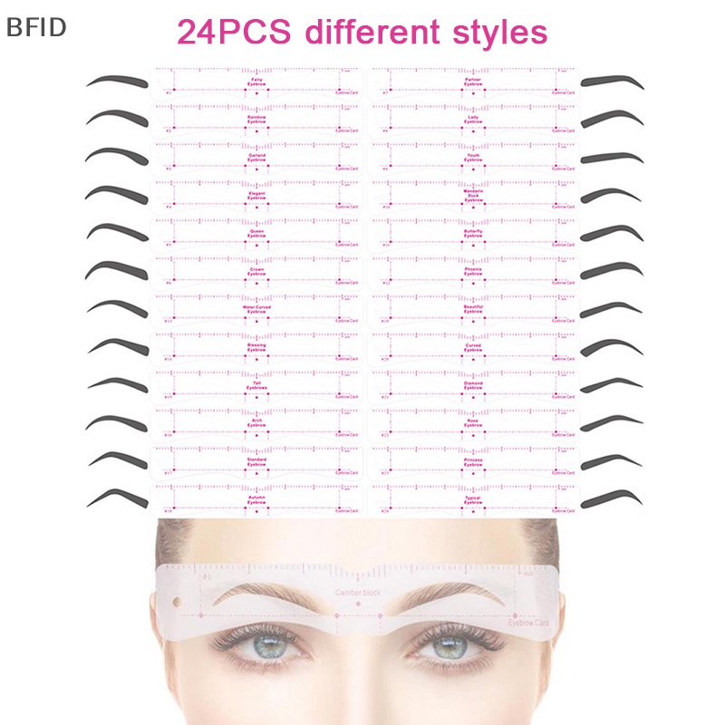 [BFID] 24gaya Fixable Brow Stencil Grooming Shaper Template Set Reusable Stiker Alat Make Up Untuk Eye Brow Stamp Pen Pensil Kosmetik [ID]