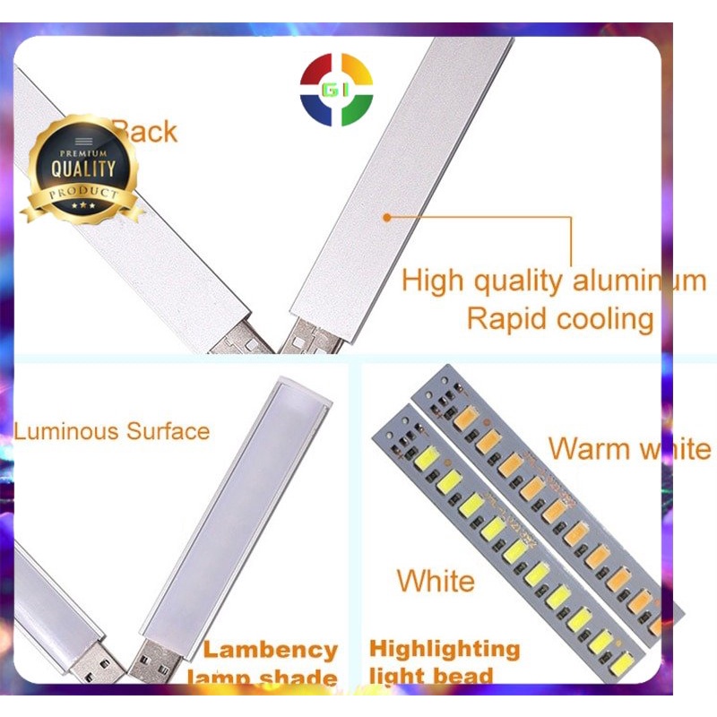 Lampu Baca Mini LED Strip Portable Warm White USB 12W 5V  White
