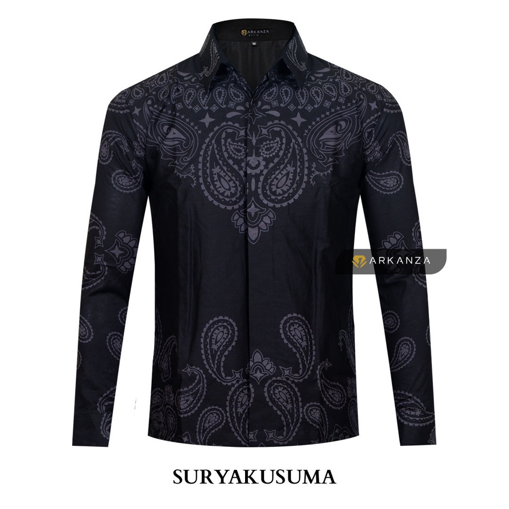 Atasan Kemeja BATIK ARKANZA STORE Motif SURYAKUSUMA Lengan Panjang Slim Fit