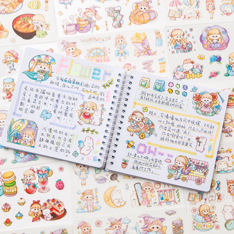 10lembar Kawaii Kartun Gadis Seri Deco Stiker Student Diary Deco DIY Decals