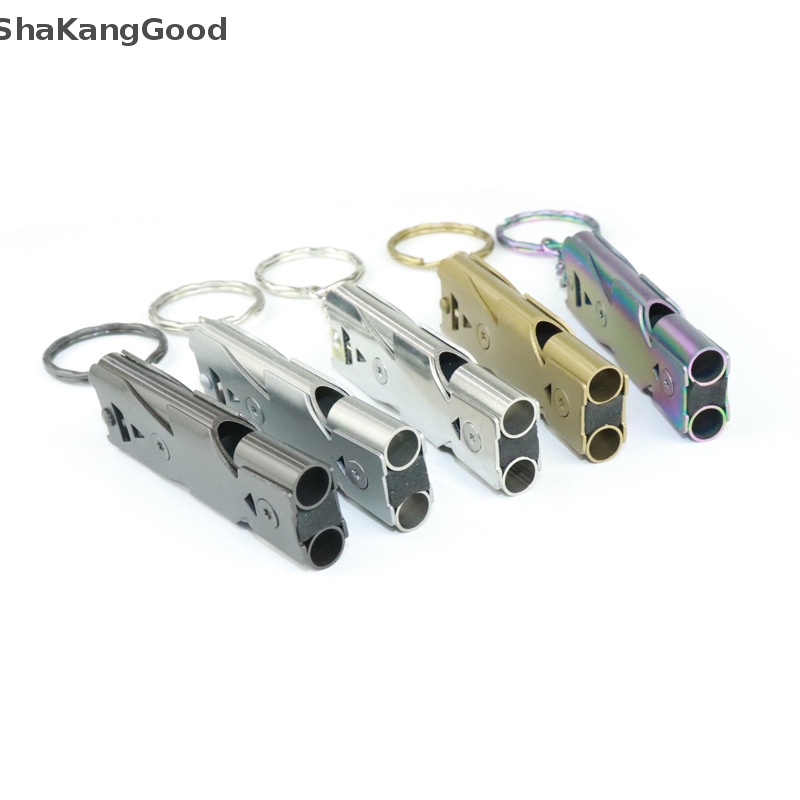 Skid al Tabung Ganda Survival Whistle Portable Stainless Steel Gantungan Kunci Outdoor Tools Training Whistle Untuk Camping Hiking SKK