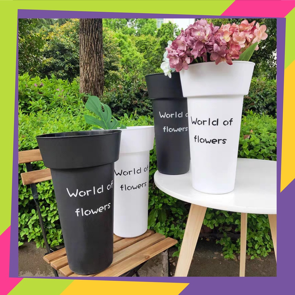 1865 / Pot bunga plastik world of flowers / Vas bunga hias tanaman artificial