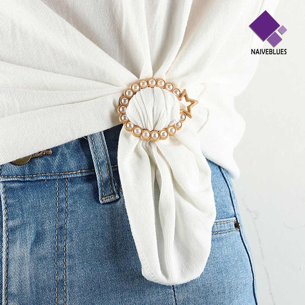 &lt; Naiveblues &gt; Pakaian Sudut Simpul Gesper Elegan Mutiara Imitasi Bulat Cinta T-shirt Syal Sudut Dasi