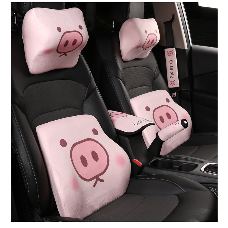 Car cartoon Dingdang cat headrest lumbar support, car cute pink pig pillow lumbar support, Bantal Kursi Mobil headrest Bantal Pelindung Leher