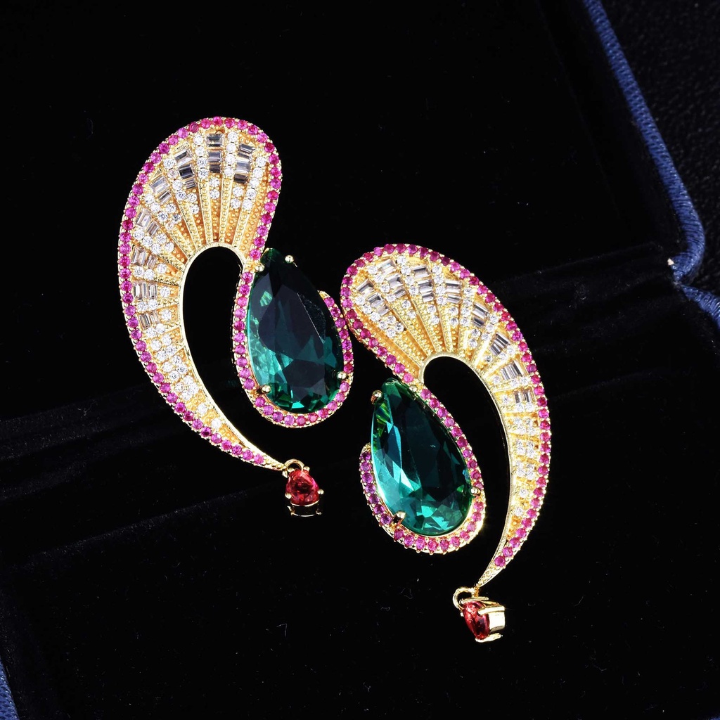 Goldkingdom Aksesoris Perhiasan Fashion Ready Stock Anting Bergelombang Besar, Strip Kurva Tidak Teratur, Anting Pejantan Zamrud