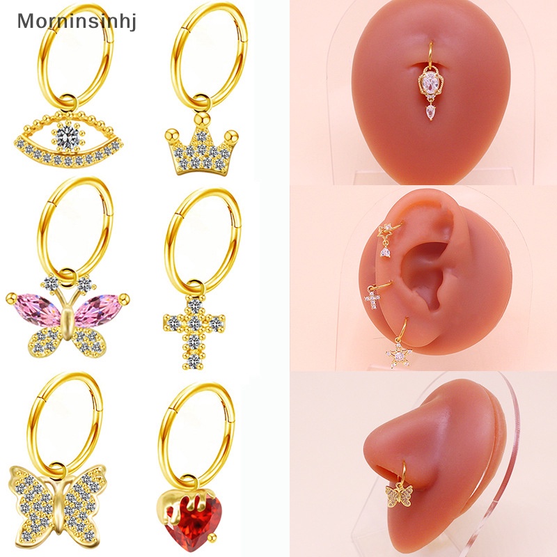 Mornin Cincin Hidung Kupu-Kupu Berbentuk Hati Sayap Bulan Cincin Perut s Anting Mata Perhiasan Anti Karat Serbaguna Ear Cuff id