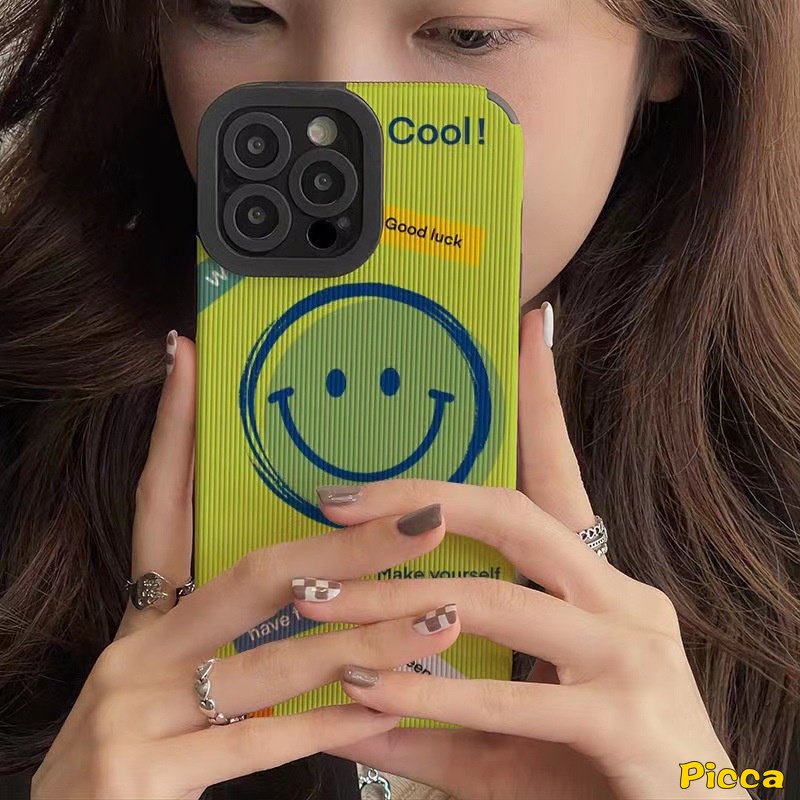 Casing Ponsel Tekstur Kulit Mewah Kompatibel Untuk IPhone 7Plus 11 14 12 13 Pro MAX XR 7 8 Plus X XS MAX Graffiti Kartun Smiley Warna-Warni Lembut Shockproof Silicon Cover