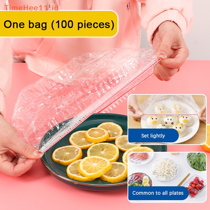 Timehee 100pc Colorful Disposable Food Cover Elastis Bungkus Plastik Food-grade PE Fresh-keeping Film Bag Menebal Penutup Mangkuk Sekali Pakai ID