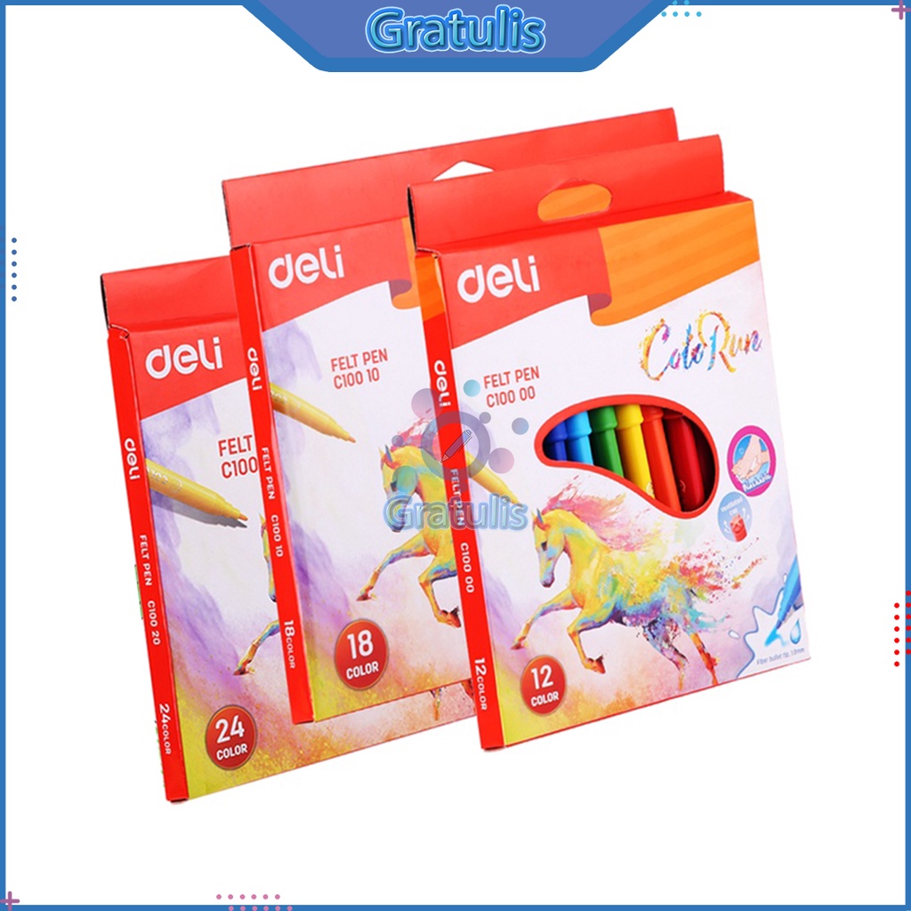 

SEPIDOL FELT PEN DELI EC100 12 18 24 WARNA / SPIDOL WATERCOLOR TIDAK BERACUN CERAH WARNA WARNI
