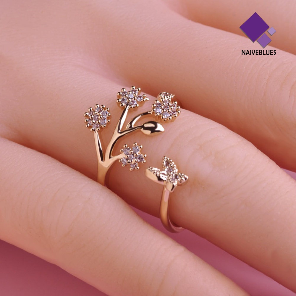 &lt; Naiveblues &gt; Cincin Tunangan Desain Kupu-Kupu Perhiasan Silver Lovely Untuk Wanita Lady