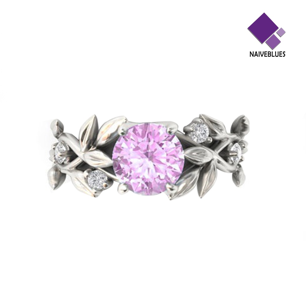 &lt; Naiveblues &gt; Daun Pengantin Pernikahan Elegan Berongga Berlian Imitasi Mengkilap Lady Ring