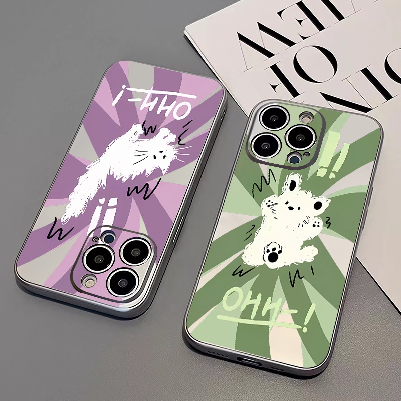 IPHONE Cute Dog Cat Kupon Lembut Electroplate Phone Case Kompatibel Untuk Iphone14 13 12 11 Pro XS Max XR X8 +7 6S Plus Casing Mini TPU Silikon Shockproof Phone Cover