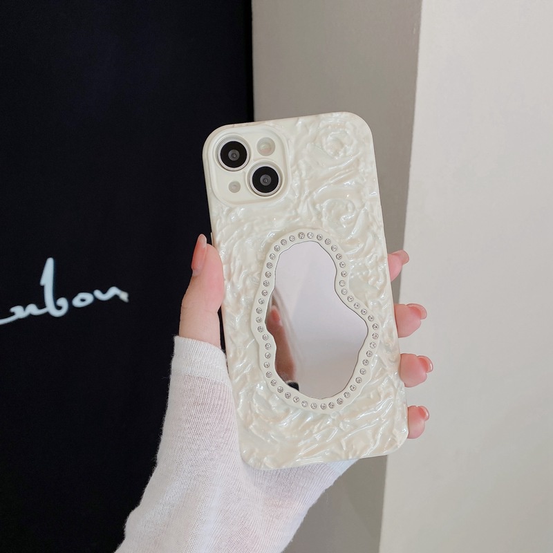 【Rose Flower Mirror】Fashion Pretty Yellow Make up Bling Silicone Case for iPhone 11 12 13 14 Pro Max Phone Case for Women Girl Gift Ins