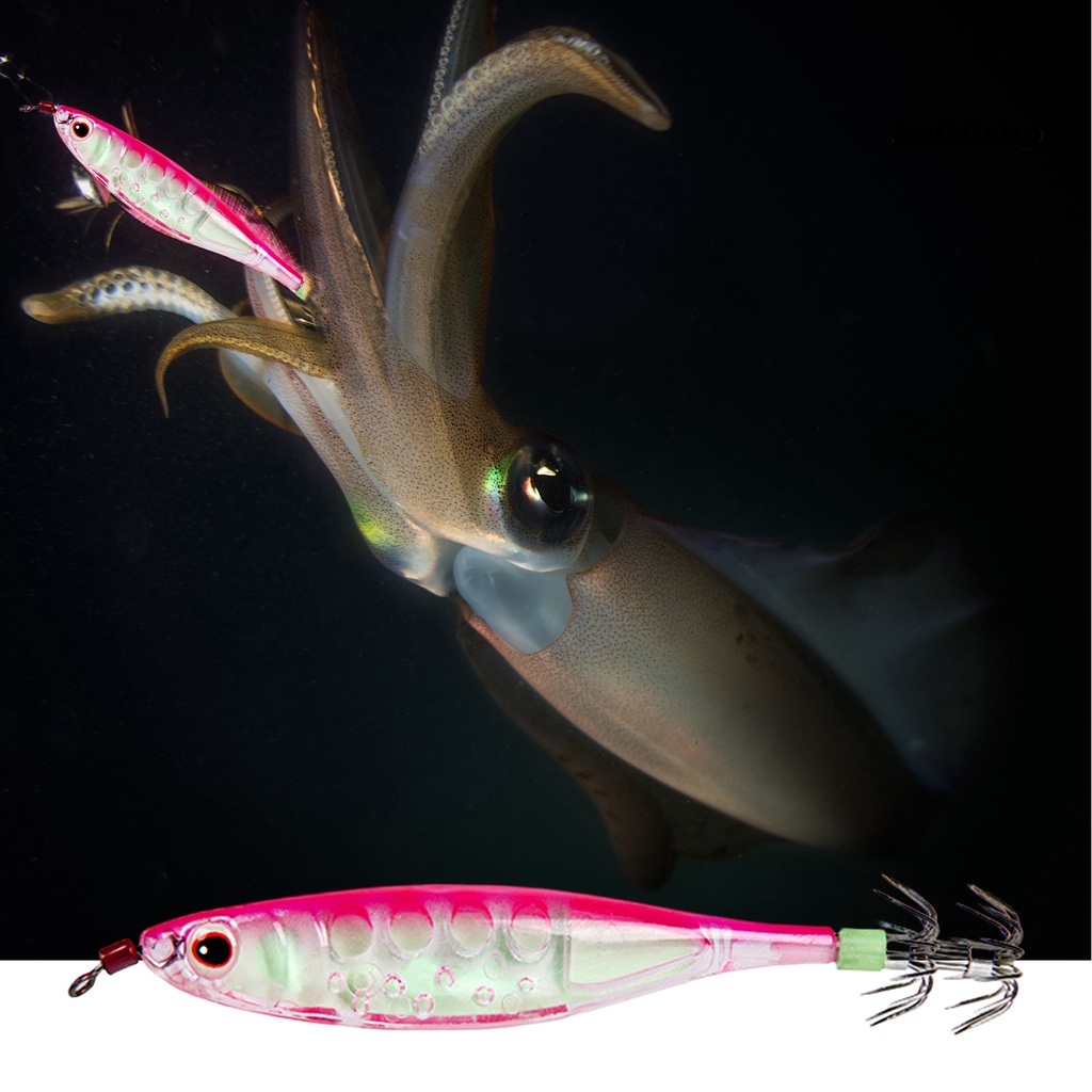 Bo-100mm/9.5g Umpan Pancing Simulasi Kait Tajam 3D Mata Luminous Squid Jig Umpan Buatan Untuk Air Asin